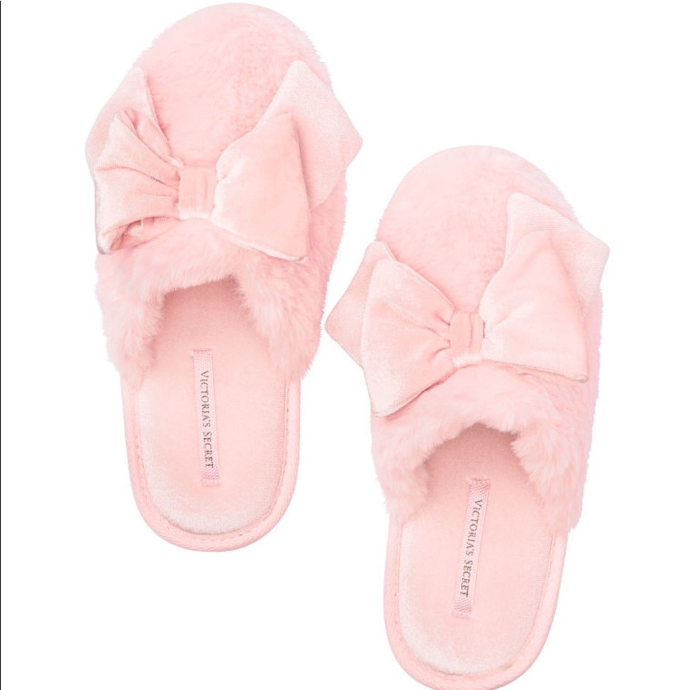 NIB Victoria’s Secret Pink Bow Slippers Sz L